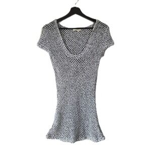 After the Rain Crochet Open Knit Metallic Sparkle Tunic Top Sz MCotton